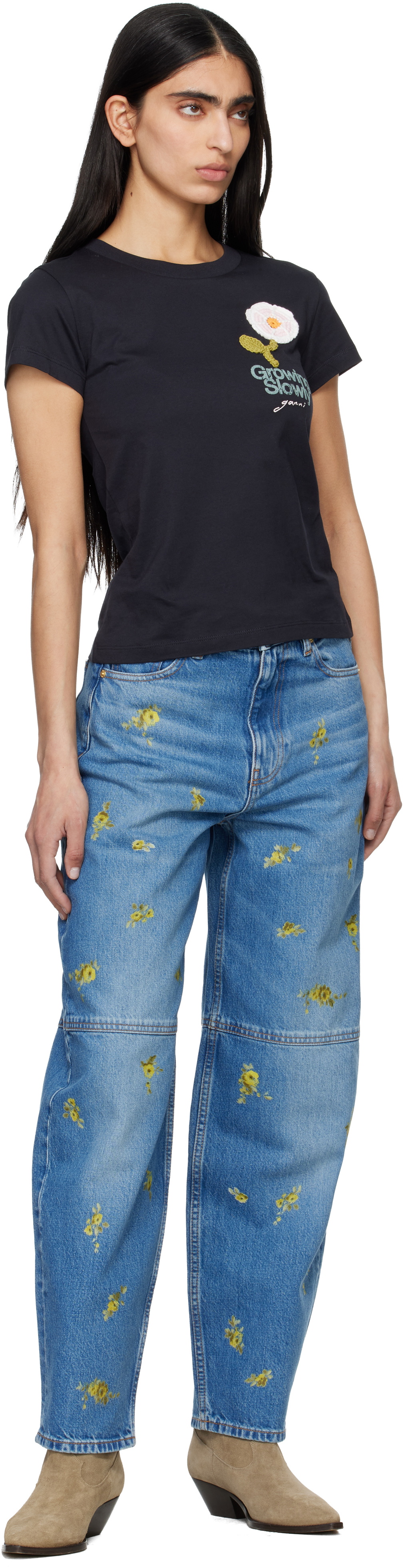 GANNI Blue Printed Stary Jeans