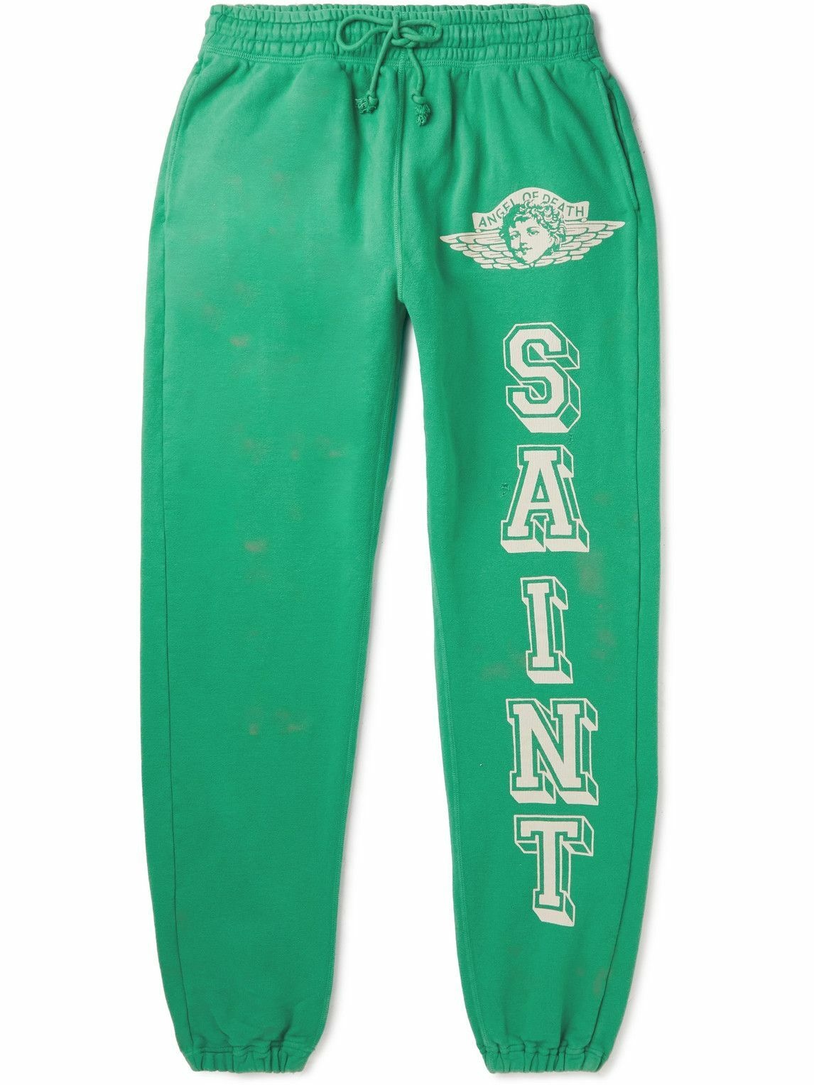 Photo: SAINT Mxxxxxx - Collegiate Tapered Logo-Print Cotton-Jersey Sweatpants - Green