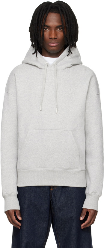 Photo: AMI Paris Grey Cotton Embossed Ami De Coeur Hoodie