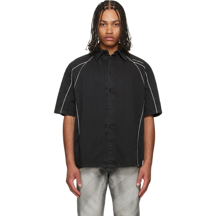 Photo: Off-White Black Garment-Dyed Sporty Bowling Shirt