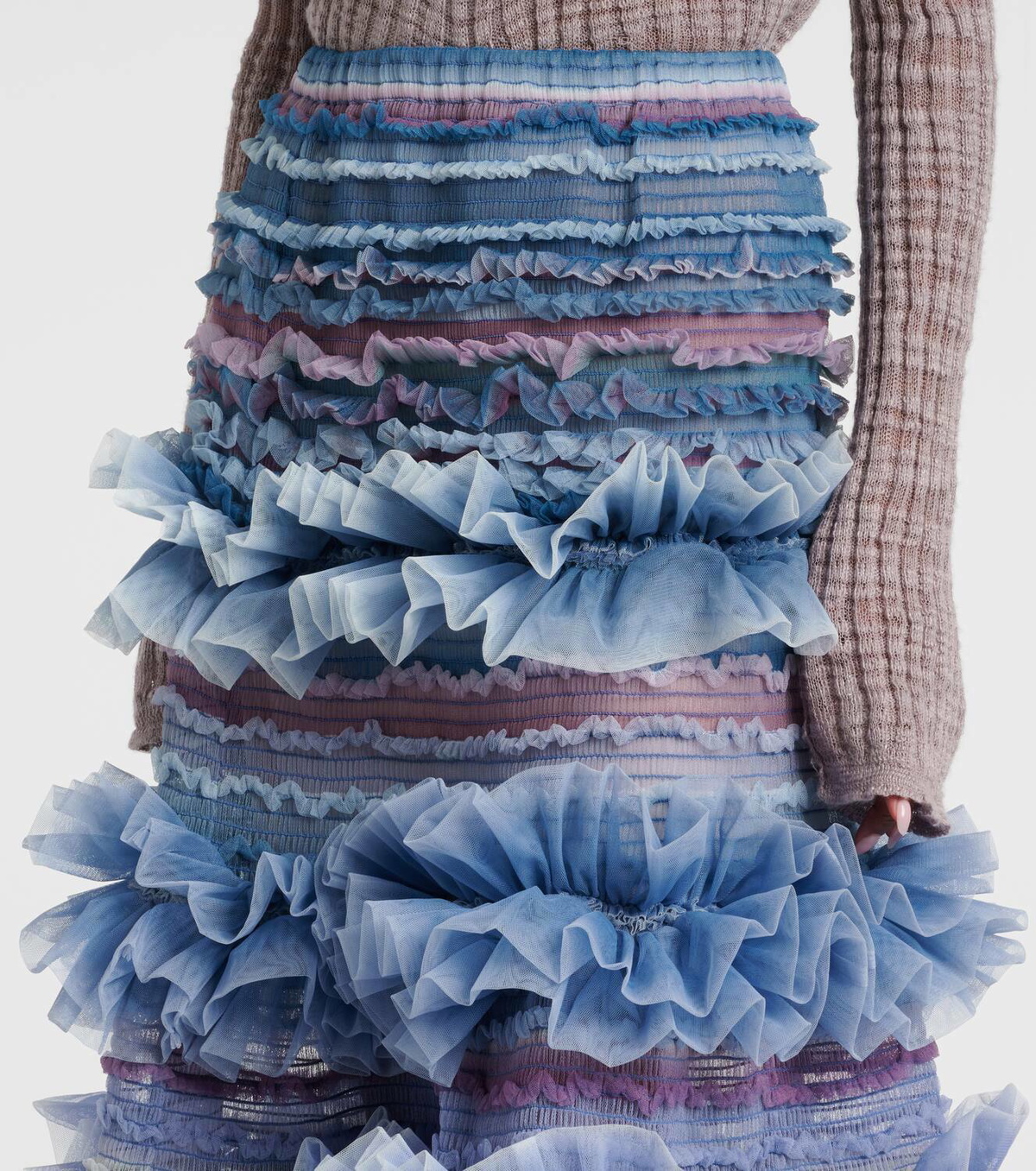 Susan Fang Striped shirred tulle midi skirt