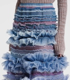 Susan Fang Striped shirred tulle midi skirt