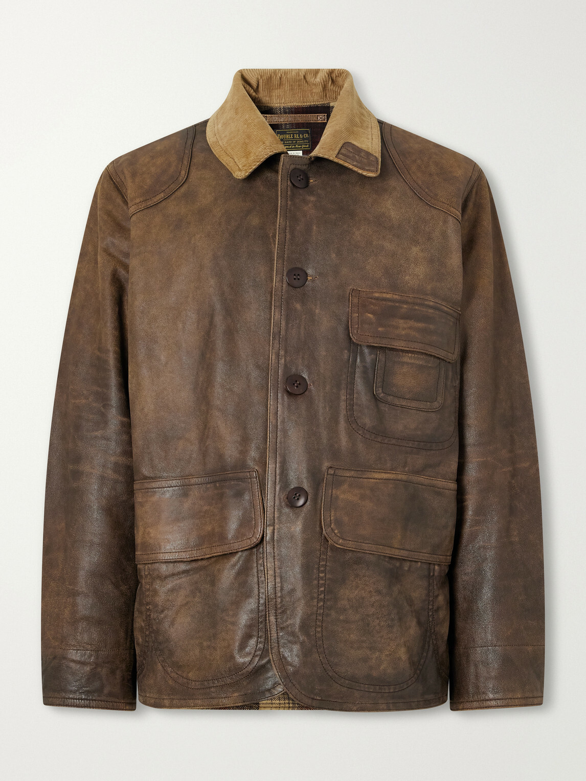 RRL - Corduroy-Trimmed Leather Jacket - Brown