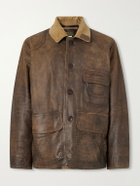 RRL - Corduroy-Trimmed Leather Jacket - Brown