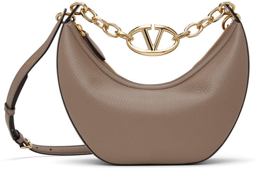 Valentino Garavani Taupe Small VLogo Moon Bag Valentino Garavani