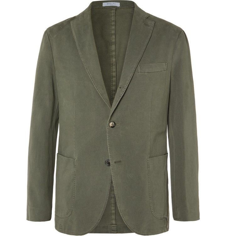 Photo: Boglioli - Grey-Green K-Jacket Slim-Fit Unstructured Cotton-Blend Gabardine Suit Jacket - Green