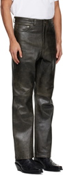 TONYWACK Black Flared-Leg Leather Pants