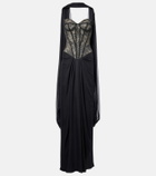 Monique Lhuillier Scarf-detail draped lace gown