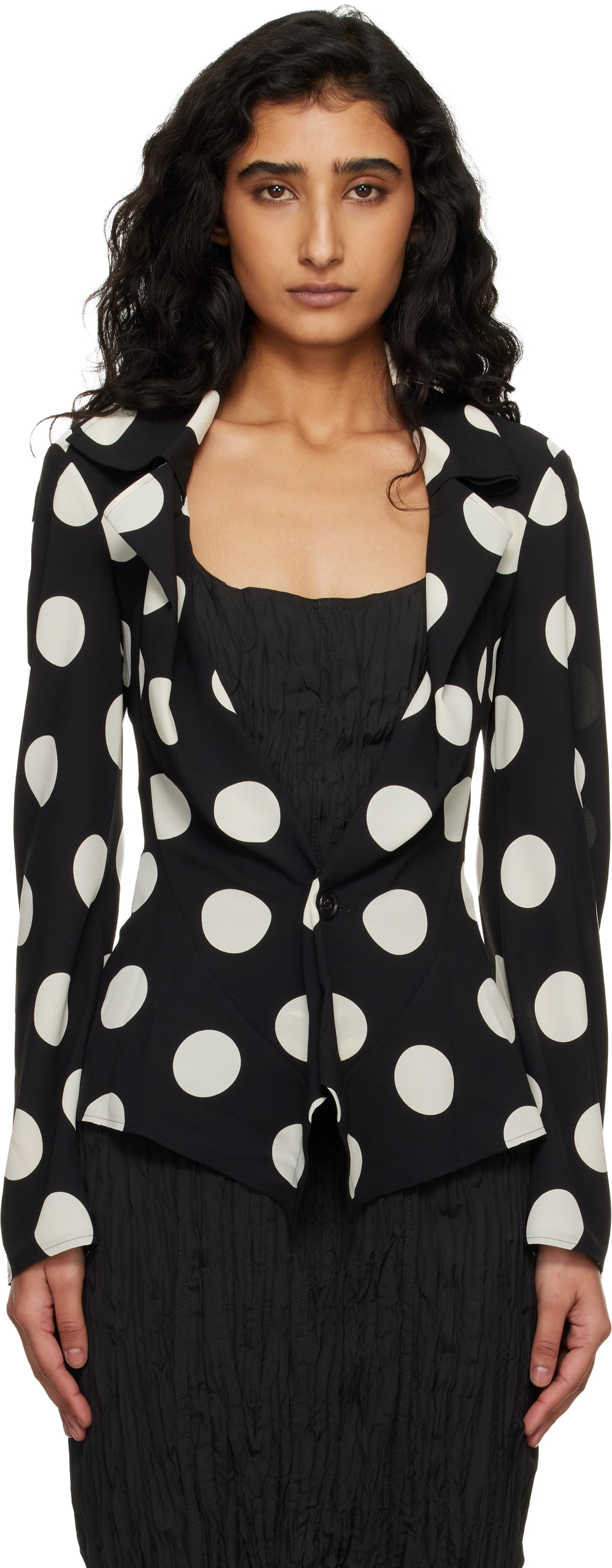 Junya Watanabe Black & Off-White Printed Georgette Blazer