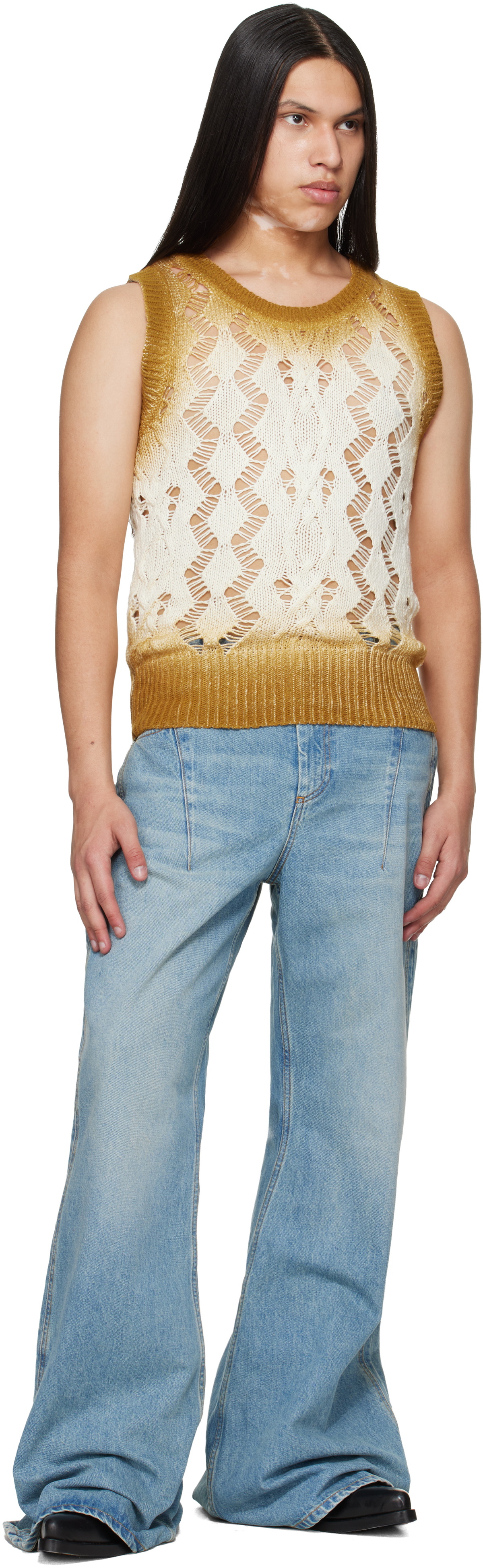 EGONlab Tan & Off-White Textured Knit Tank Top