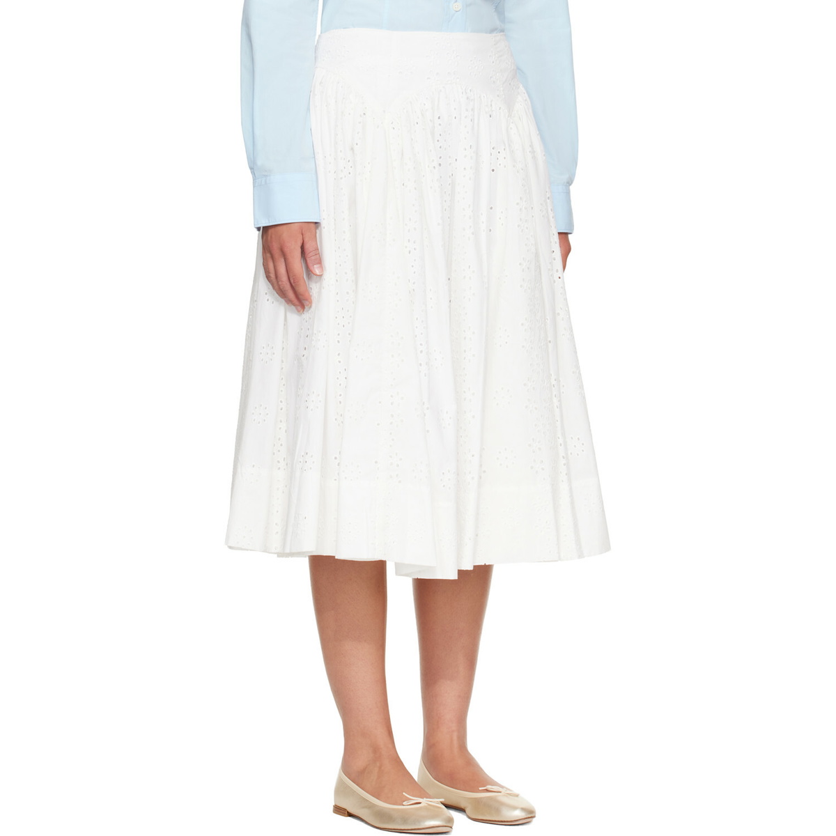 Sandy Liang White Murano Midi Skirt