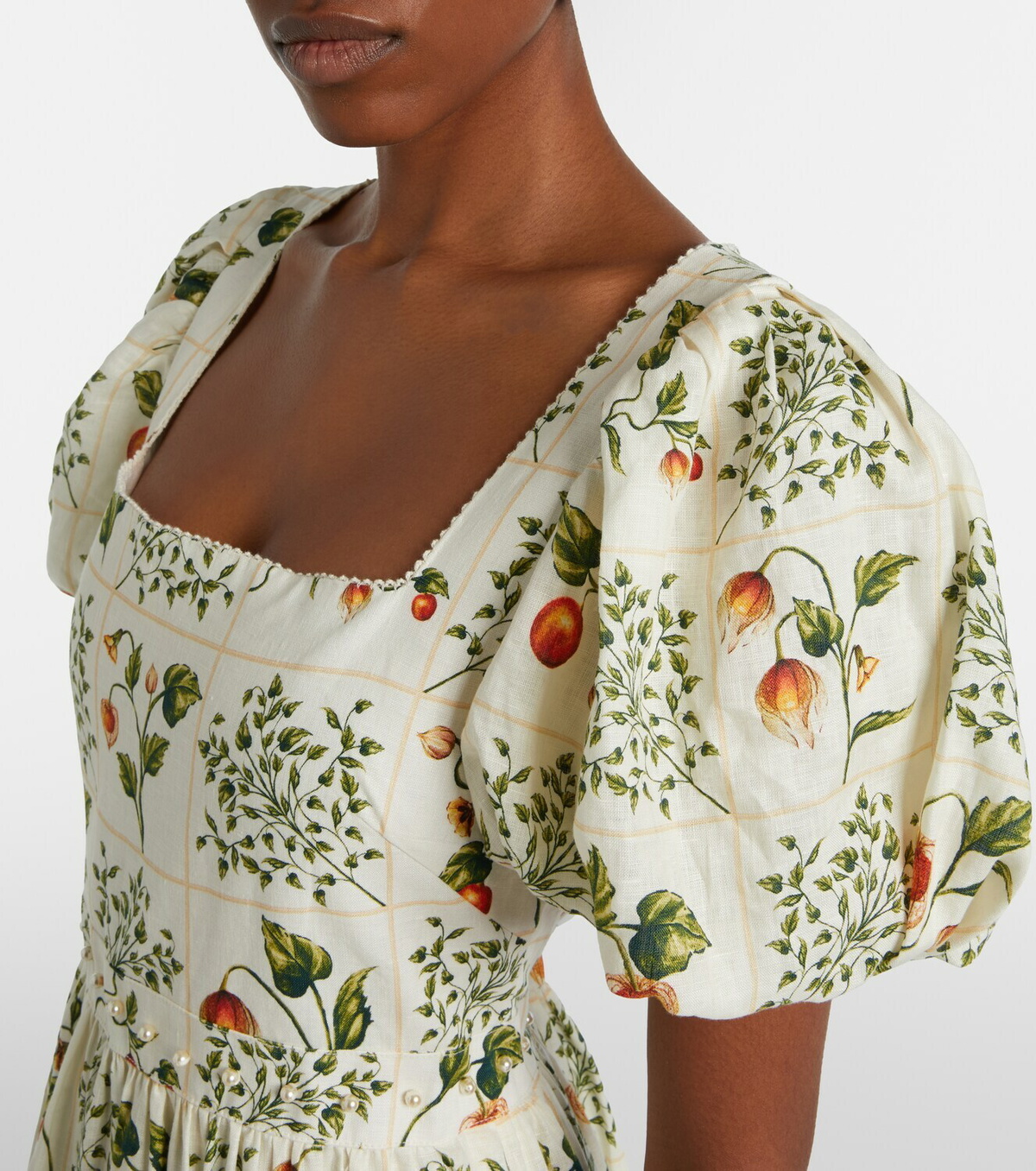 Agua by Agua Bendita Embellished printed linen midi dress