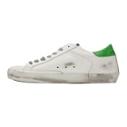 Golden Goose White and Green Superstar Sneakers