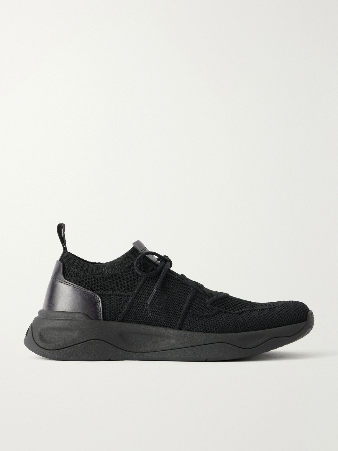 Berluti - Shadow Leather-Trimmed Stretch-Knit Sneakers - Black