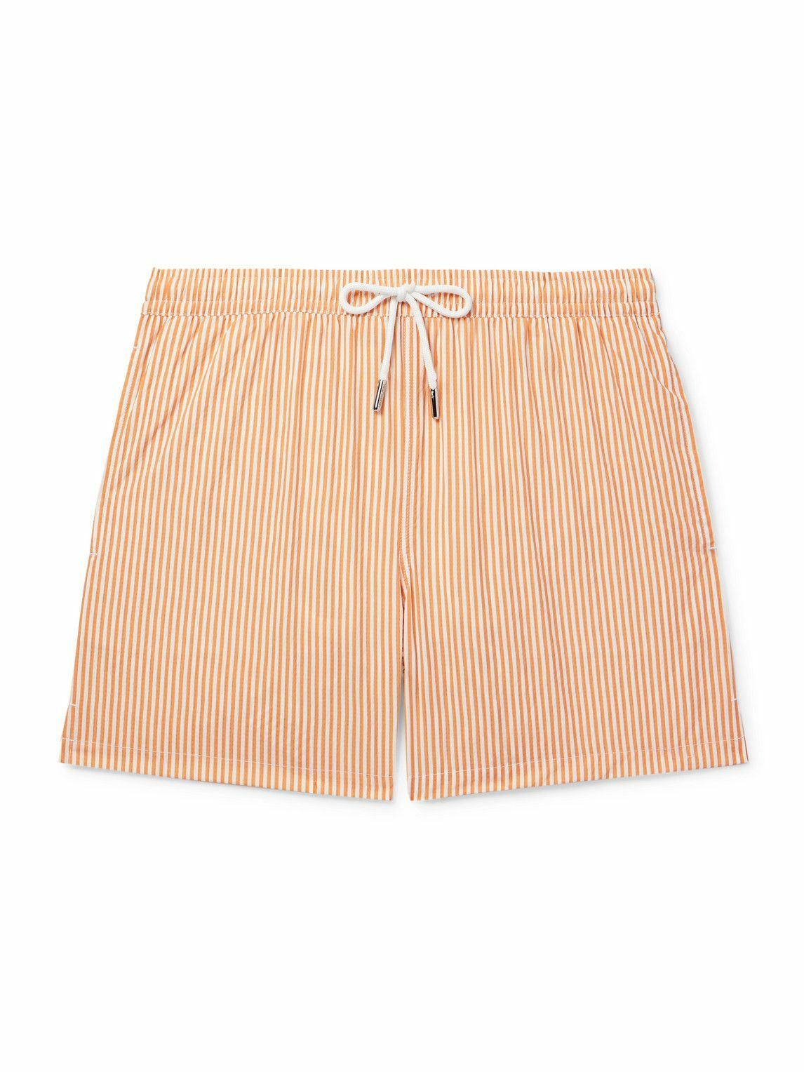 Thom Sweeney - Straight-Leg Mid-Length Striped Swim Shorts - Orange