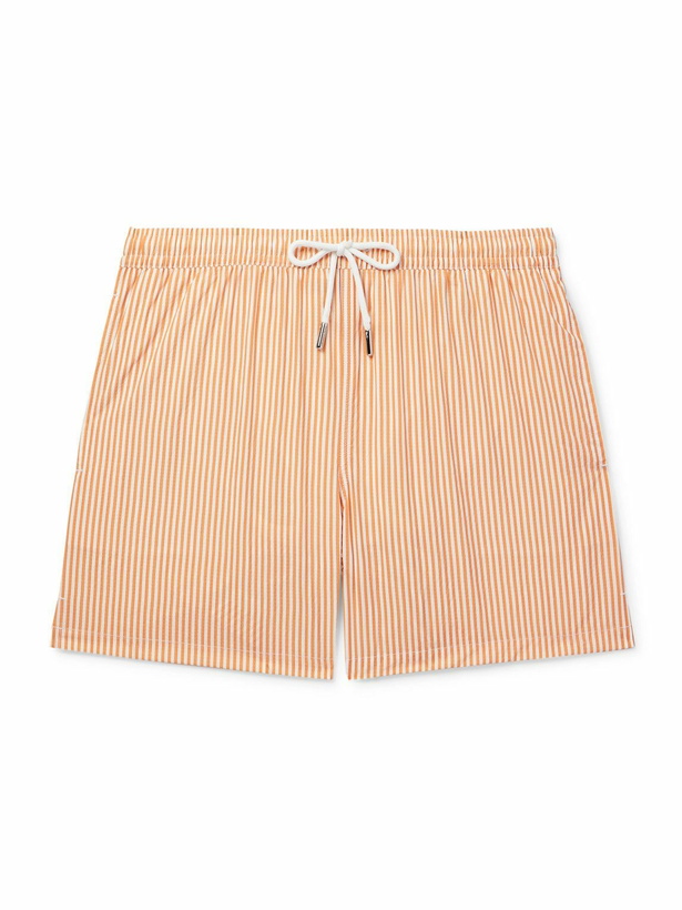 Photo: Thom Sweeney - Straight-Leg Mid-Length Striped Swim Shorts - Orange