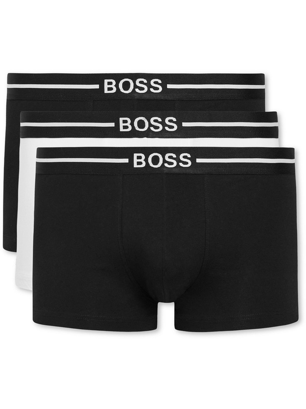 Photo: HUGO BOSS - Three-Pack Stretch Organic Cotton Boxer Briefs - Black