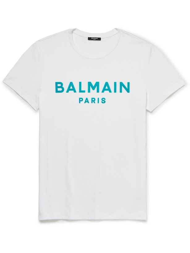 Photo: BALMAIN - Logo-Flocked Cotton-Jersey T-Shirt - White