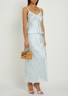 Loveshackfancy Kalo Floral-print Silk Midi Slip Skirt Light Blue