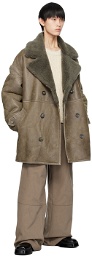 AMI Alexandre Mattiussi Taupe Double-Breasted Shearling Jacket