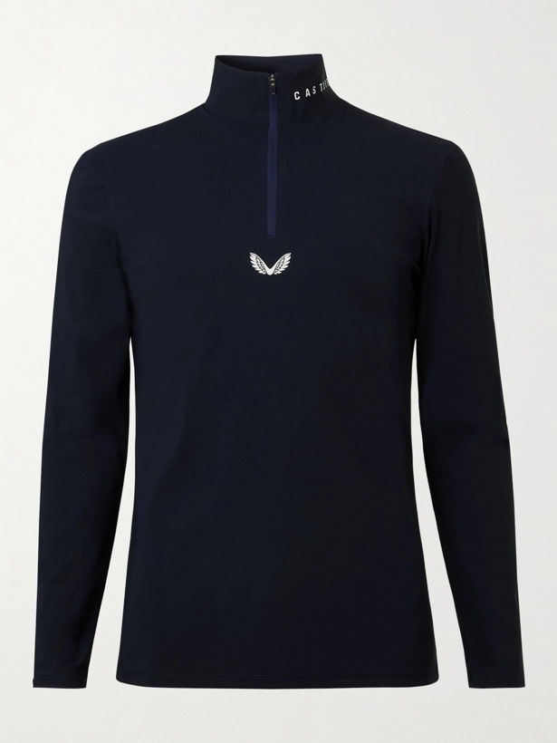 Photo: CASTORE - Garda Slim-Fit Logo-Print Stretch-Shell Half-Zip Top - Blue