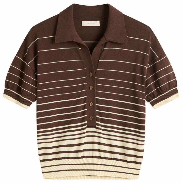 Photo: Faithfull The Brand Women's Sable Polo Shirt in Accordion Stripe Brown Beige