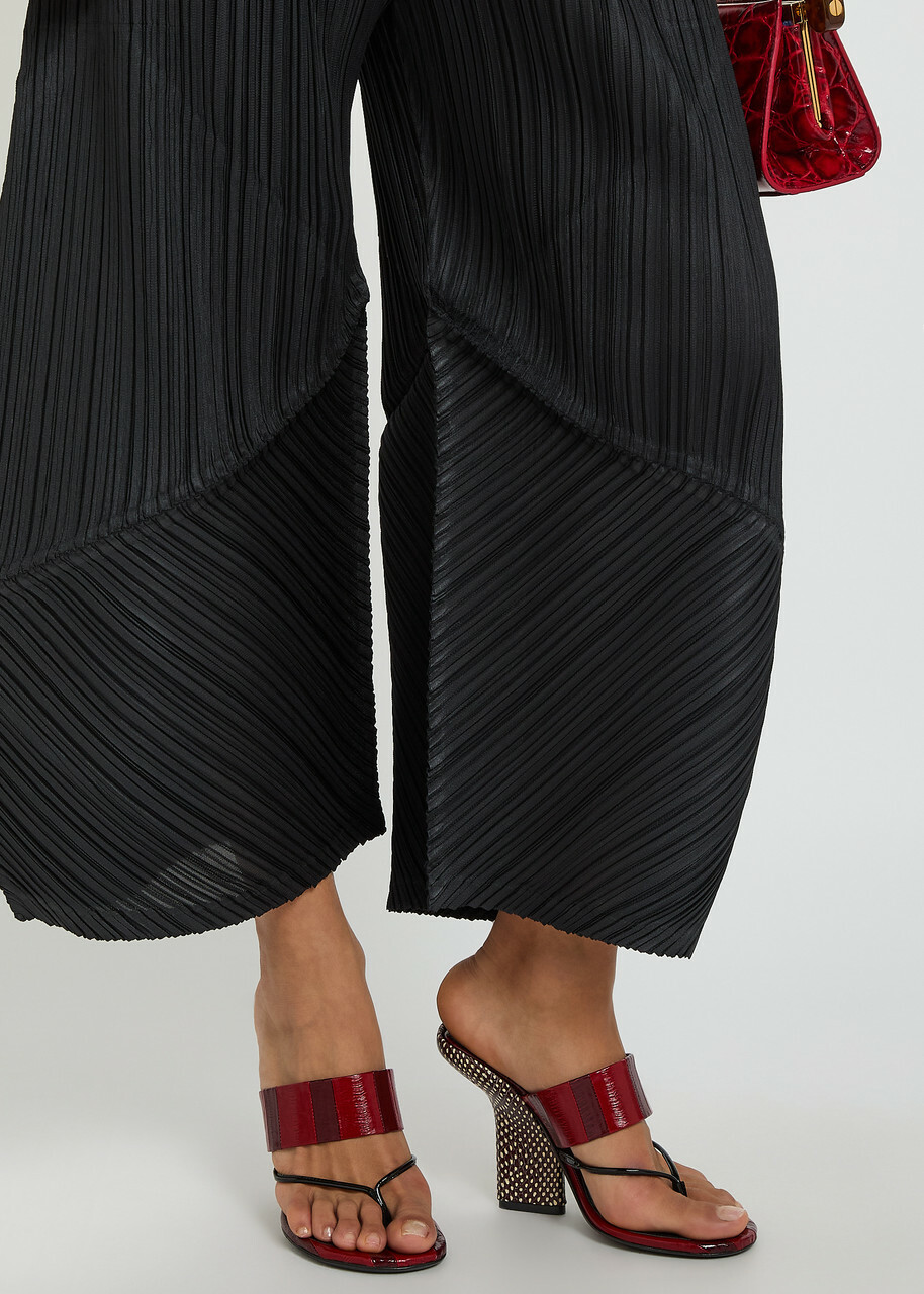 Pleats Please Issey Miyake Pleated Wide-leg Cropped Woven Trousers Black