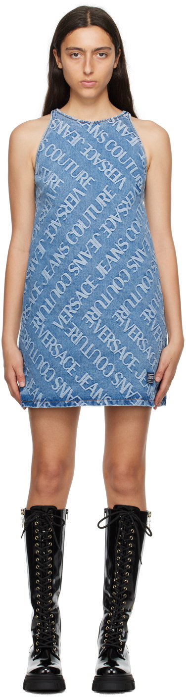 versace jeans couture denim dress Versace Baroque-embellished Denim Dress