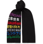 BALENCIAGA - Logo-Jacquard Virgin Wool-Blend Scarf - Black