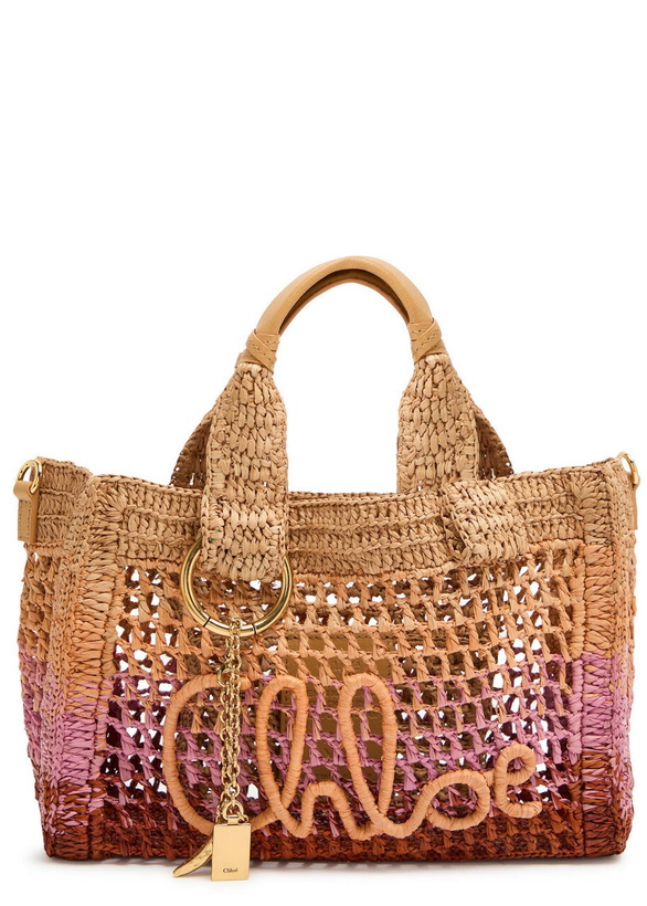 Photo: Chloe Summer Banana Logo Leather and Raffia Tote - Multicoloured 1 - One Size