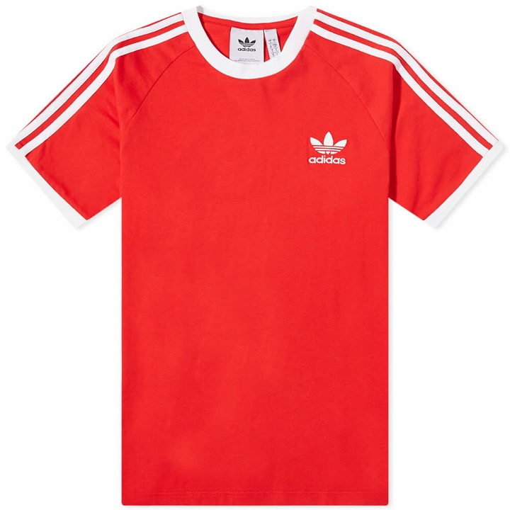 Photo: Adidas Men's 3 Stripe T-Shirt in Vivid Red