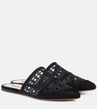 Alaïa Laser-cut mesh and suede slippers