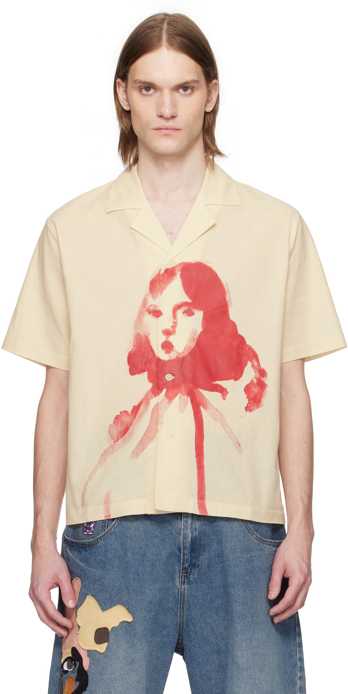 KidSuper Beige Painted Circus Girl Camp Shirt