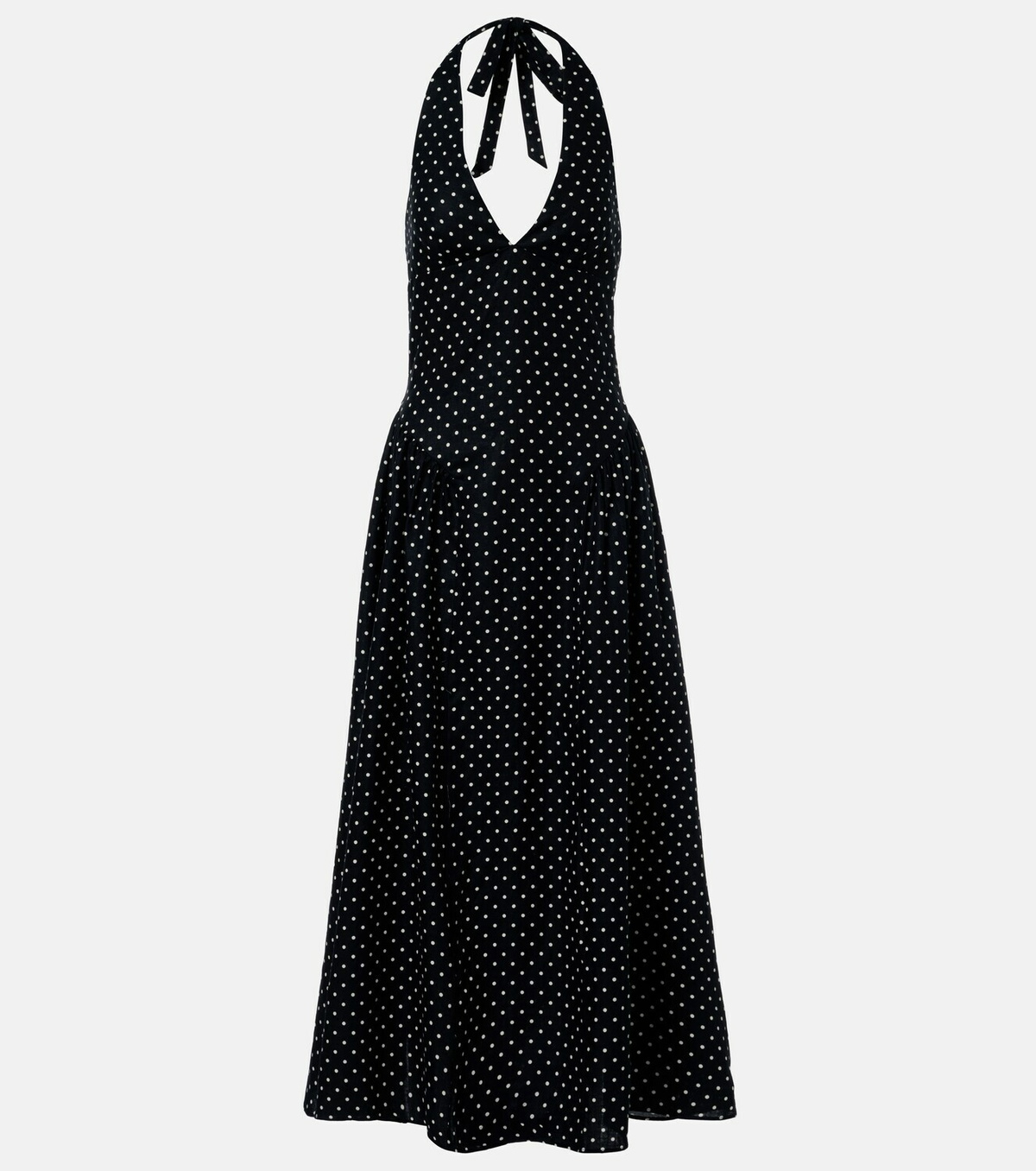 Faithfull La Cala polka-dot halterneck linen midi dress