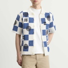 Wax London Men's Porto Square Crochet Shirt in Ecru/Blue