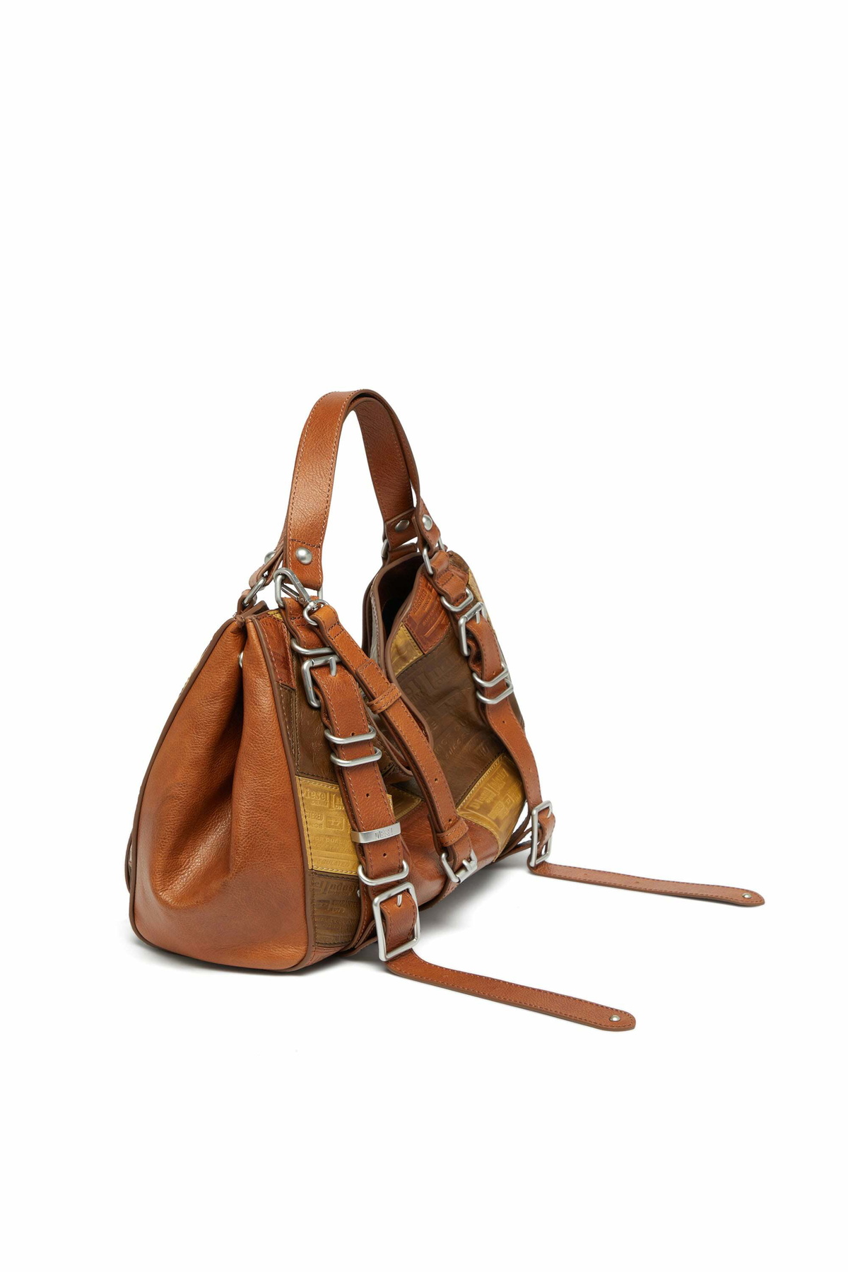 Diesel D-One-Medium top-handle bag in patchwork leather - Handbags - Unisex - Brown