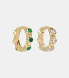 Ileana Makri Stepping Stone Midi 18kt gold hoop earrings with diamonds and emeralds