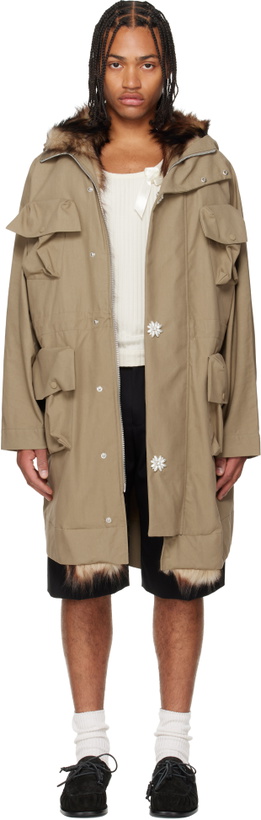 Photo: Simone Rocha Khaki Multi Pocket Faux Fur Lined Parka Coat