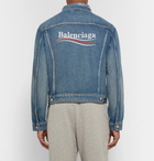 Balenciaga - Cropped Embroidered Distressed Denim Jacket - Men - Mid denim