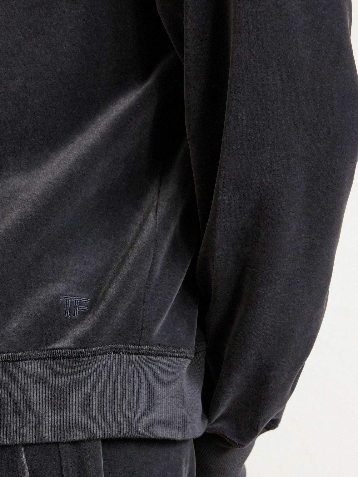 TOM FORD - Cotton-Blend Velour Hoodie - Gray
