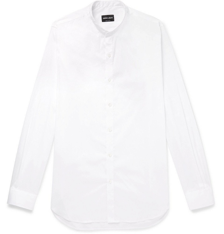 Photo: Giorgio Armani - Grandad-Collar Stretch Cotton-Blend Shirt - White