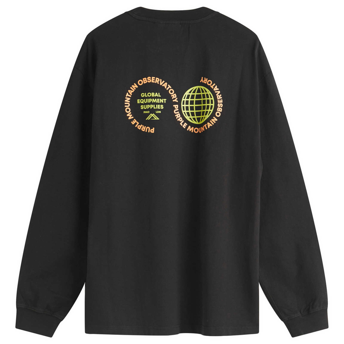 Purple Mountain Observatory Men's Globe Long Sleeve T-Shirt in Black/Yellow