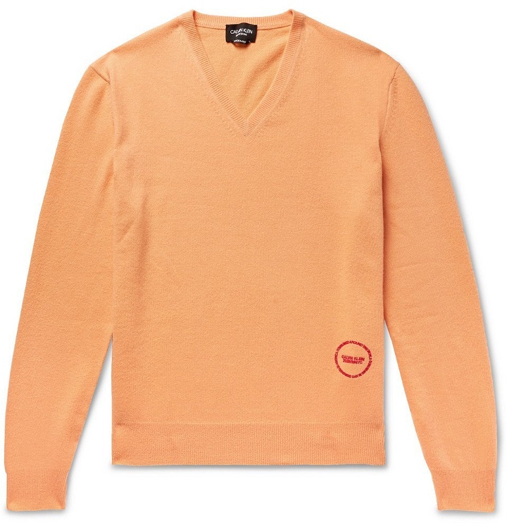 Photo: CALVIN KLEIN 205W39NYC - Logo-Embroidered Wool and Cotton-Blend Sweater - Men - Orange