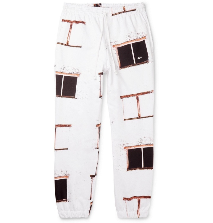 Photo: 424 - Printed Fleece-Back Cotton-Jersey Track Pants - White
