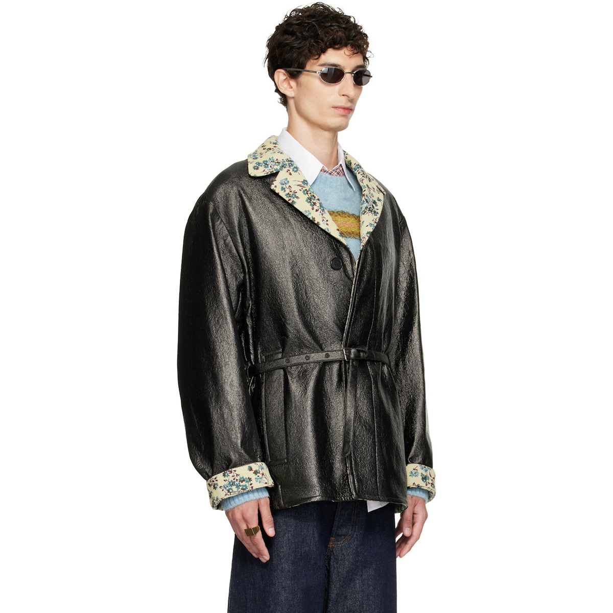 Dries Van Noten Black Coated Belted Jacket