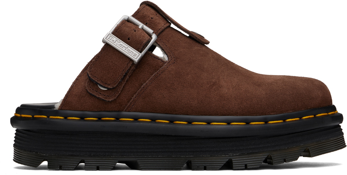 Dr. Martens Brown Zebzag Suede Slingback Platform Mules Dr