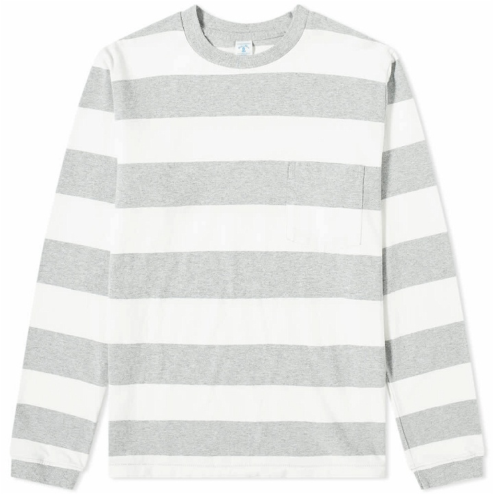 Photo: Velva Sheen Men's Long Sleeve Wide Stripe T-Shirt in White/Grey