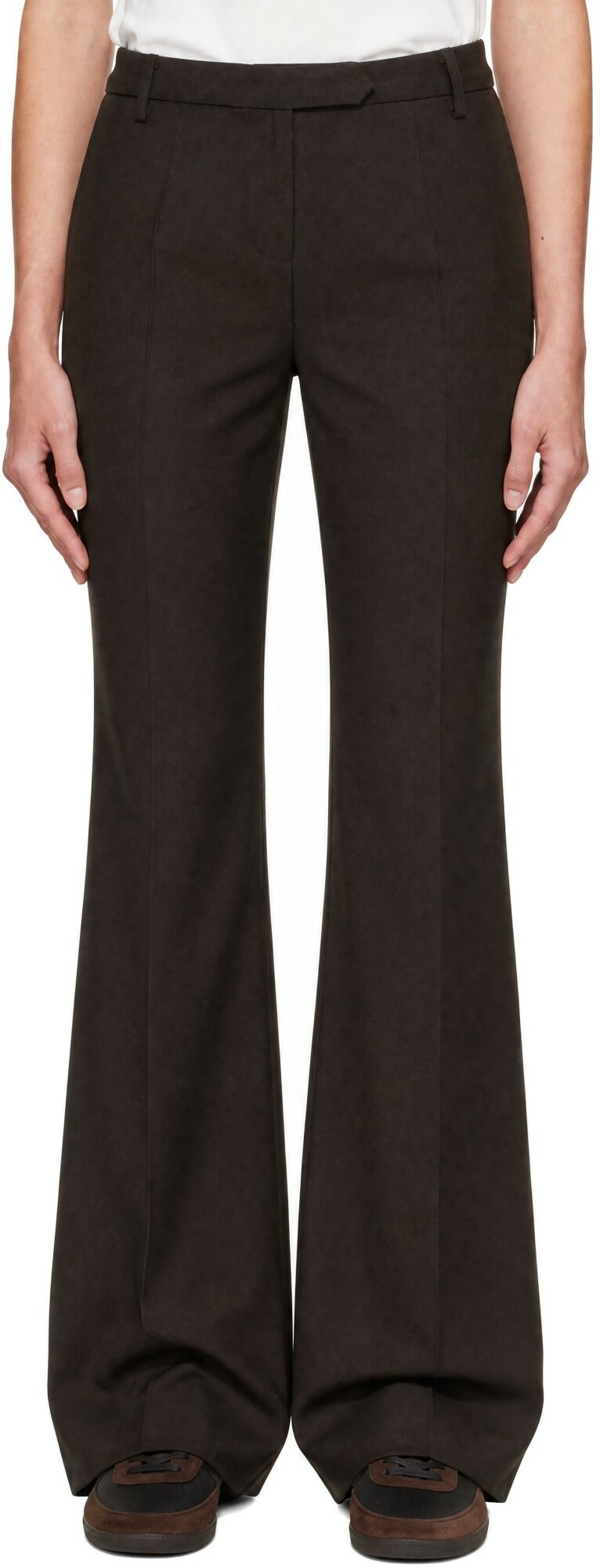 TONYWACK Brown Loose Fit Wool Tailored Trousers