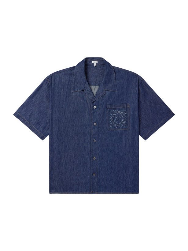 Photo: LOEWE - Camp-Collar Anagram-Detail Denim Shirt - Blue