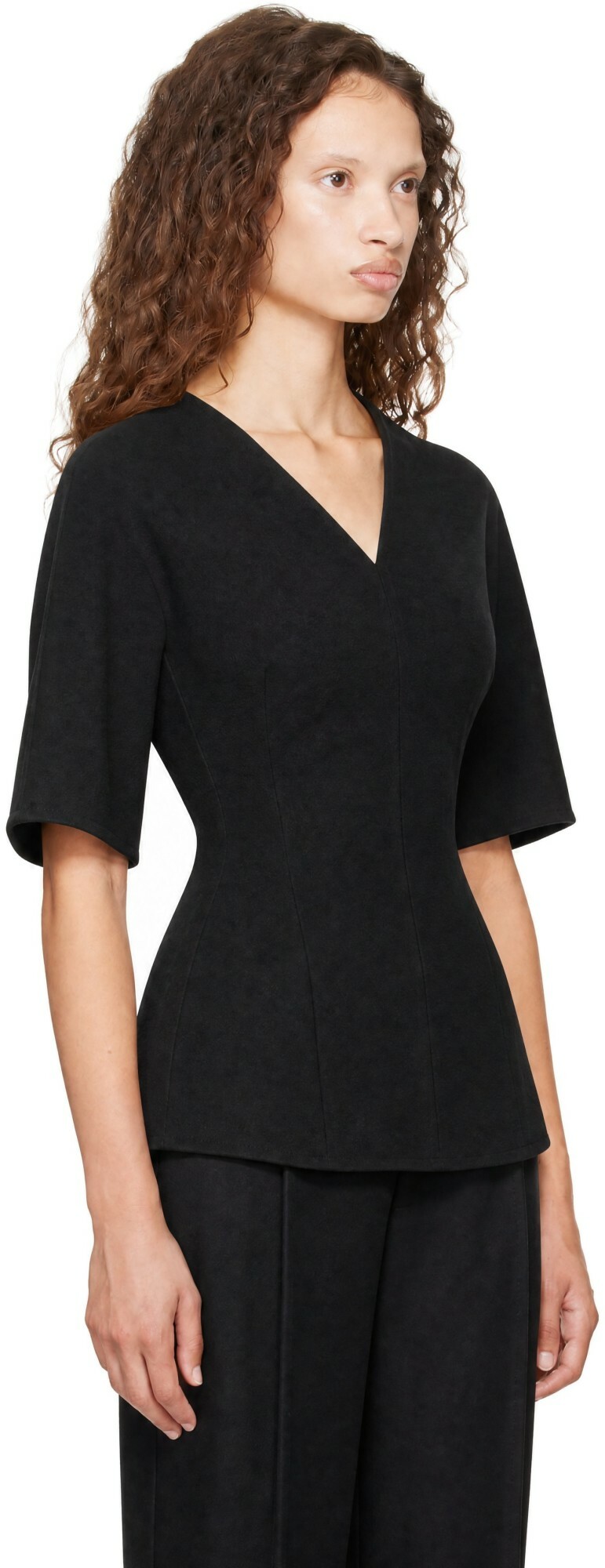 LISA YANG Black Doublé V Neck Top